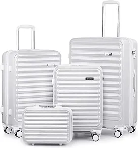 Coolife Luggage Suitcase 4 Piece Set expandable (only 28â€) ABS+PC Spinner suitcase with TSA Lock carry on 20in 24in 28in