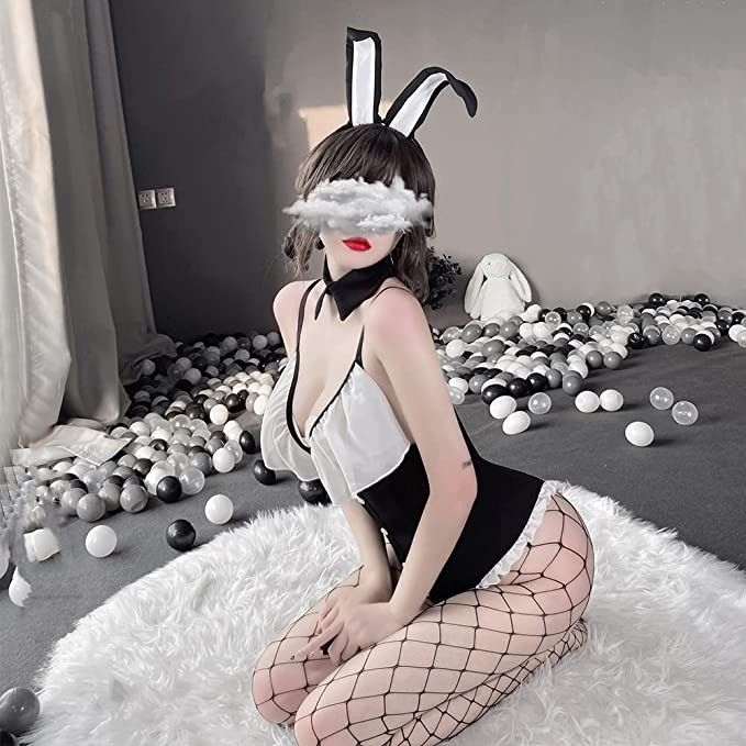 Ladies Bunny Lingerie Cosplay Costume Anime Sexy Bunny Girl Onesie with Bunny Ears